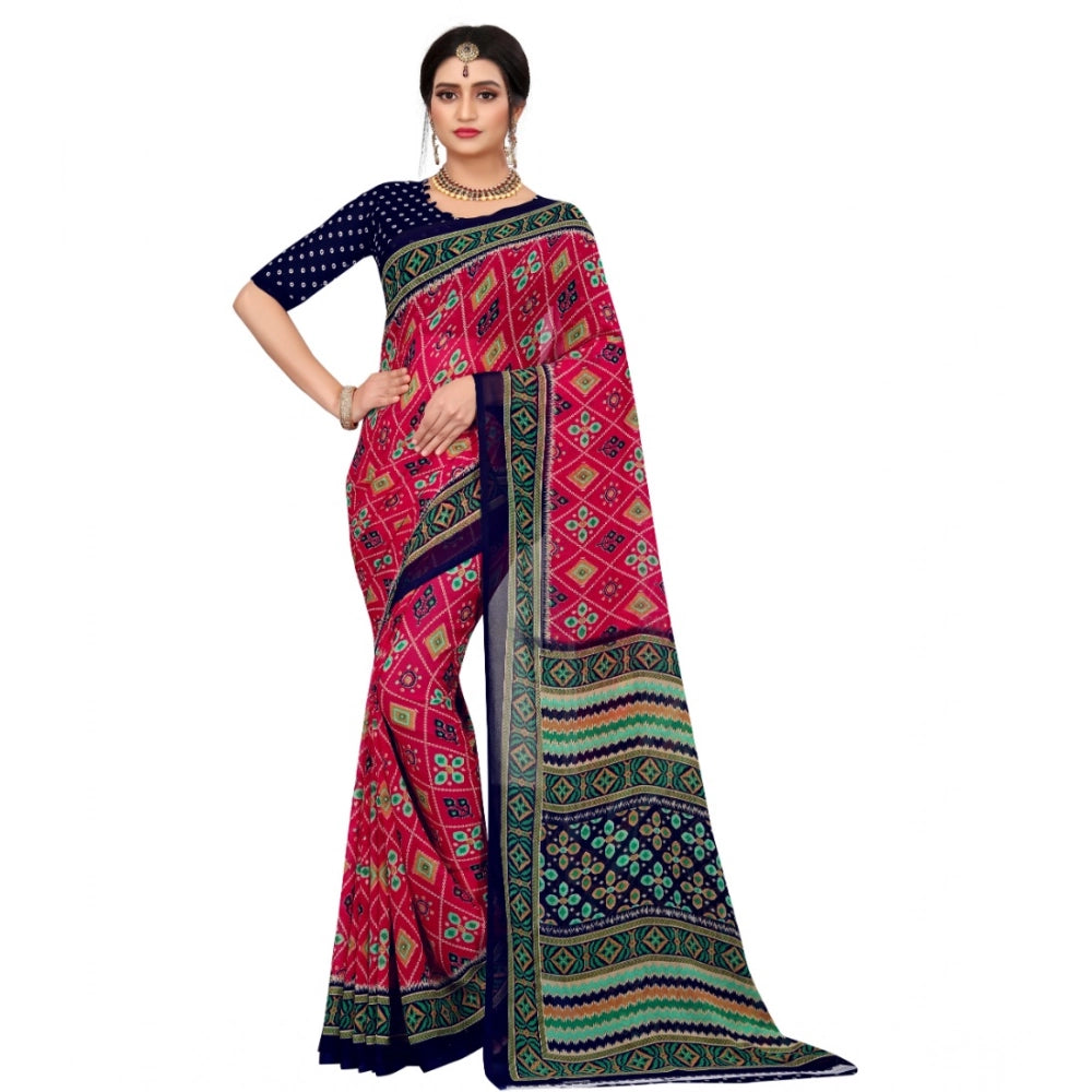 Women's Georgette Floral Print Saree With Unstitched Blouse 5.5 Mtr (Pink)