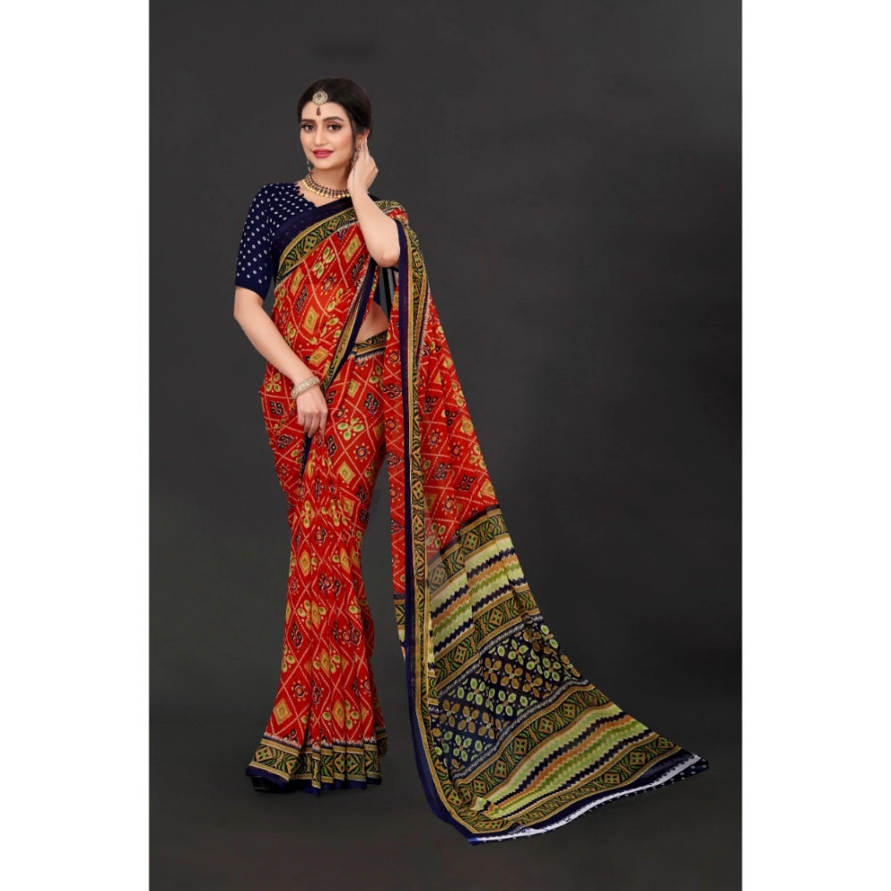 Women's Georgette Floral Print Saree With Unstitched Blouse 5.5 Mtr (Multicolor)