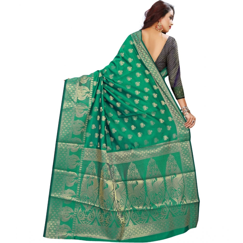 Women's Jacquard Woven Saree With Unstitched Blouse 5.5 Mtr (Green)
