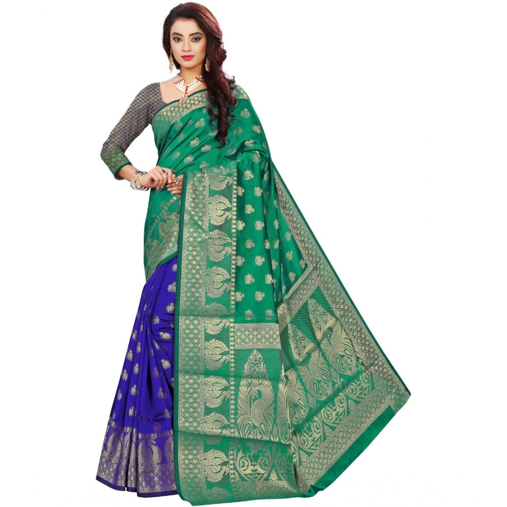 Women's Jacquard Woven Saree With Unstitched Blouse 5.5 Mtr (Green)