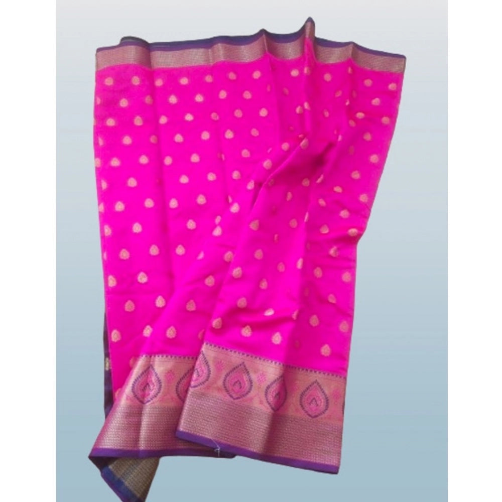 Women's Silk Blend Woven Saree With Unstitched Blouse 5.5 Mtr (Pink)