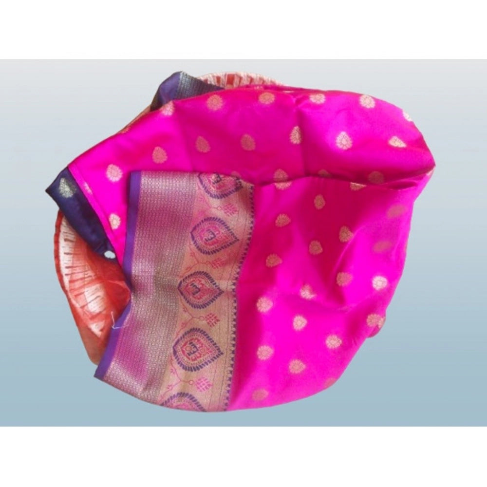 Women's Silk Blend Woven Saree With Unstitched Blouse 5.5 Mtr (Pink)