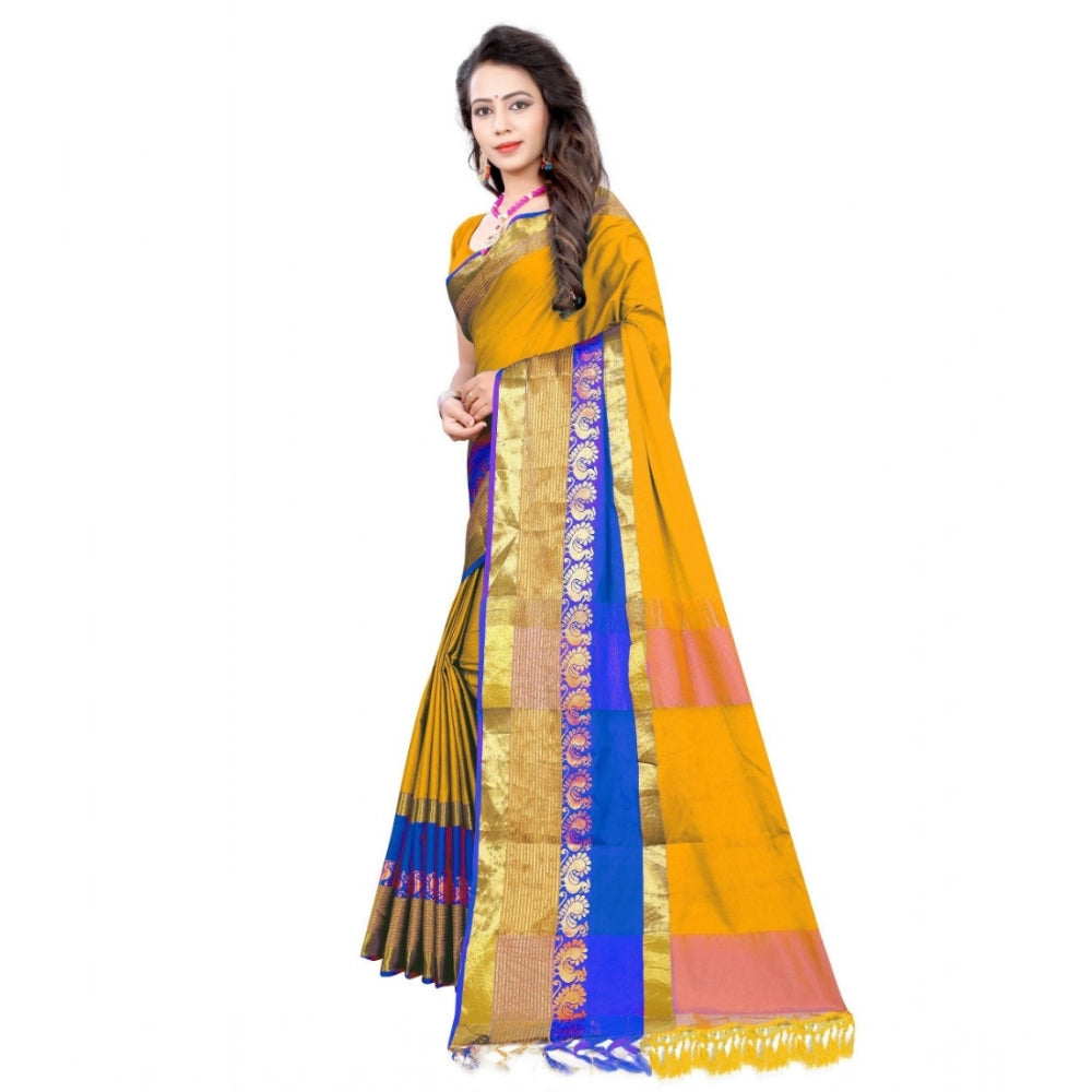 Women's Jacquard Woven Saree With Unstitched Blouse 5.5 Mtr (Yellow)