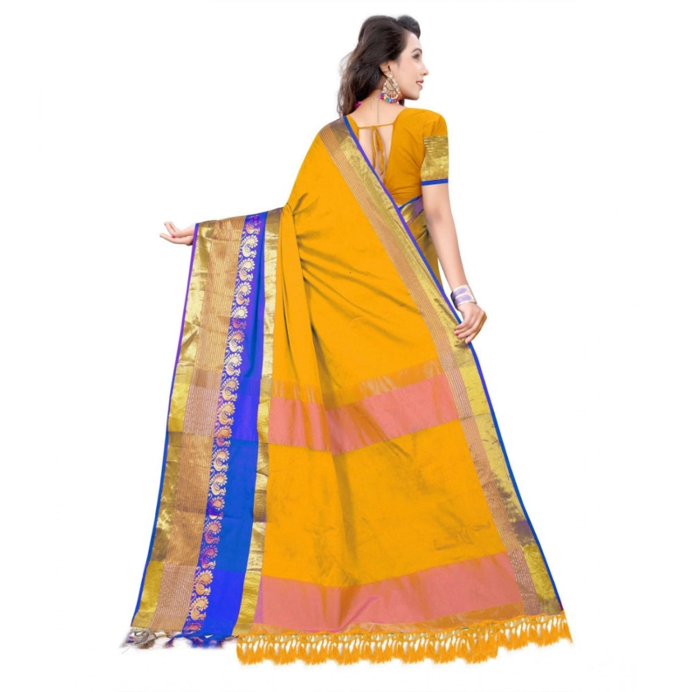 Women's Jacquard Woven Saree With Unstitched Blouse 5.5 Mtr (Yellow)