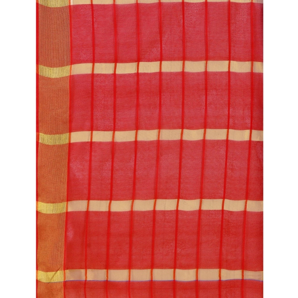 Women's Cotton Silk Checkered Saree With Unstitched Blouse 5.5 Mtr (Blue)