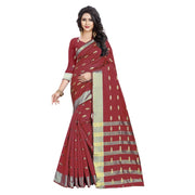Women's Silk Blend Woven Saree With Unstitched Blouse 5.5 Mtr (Red)