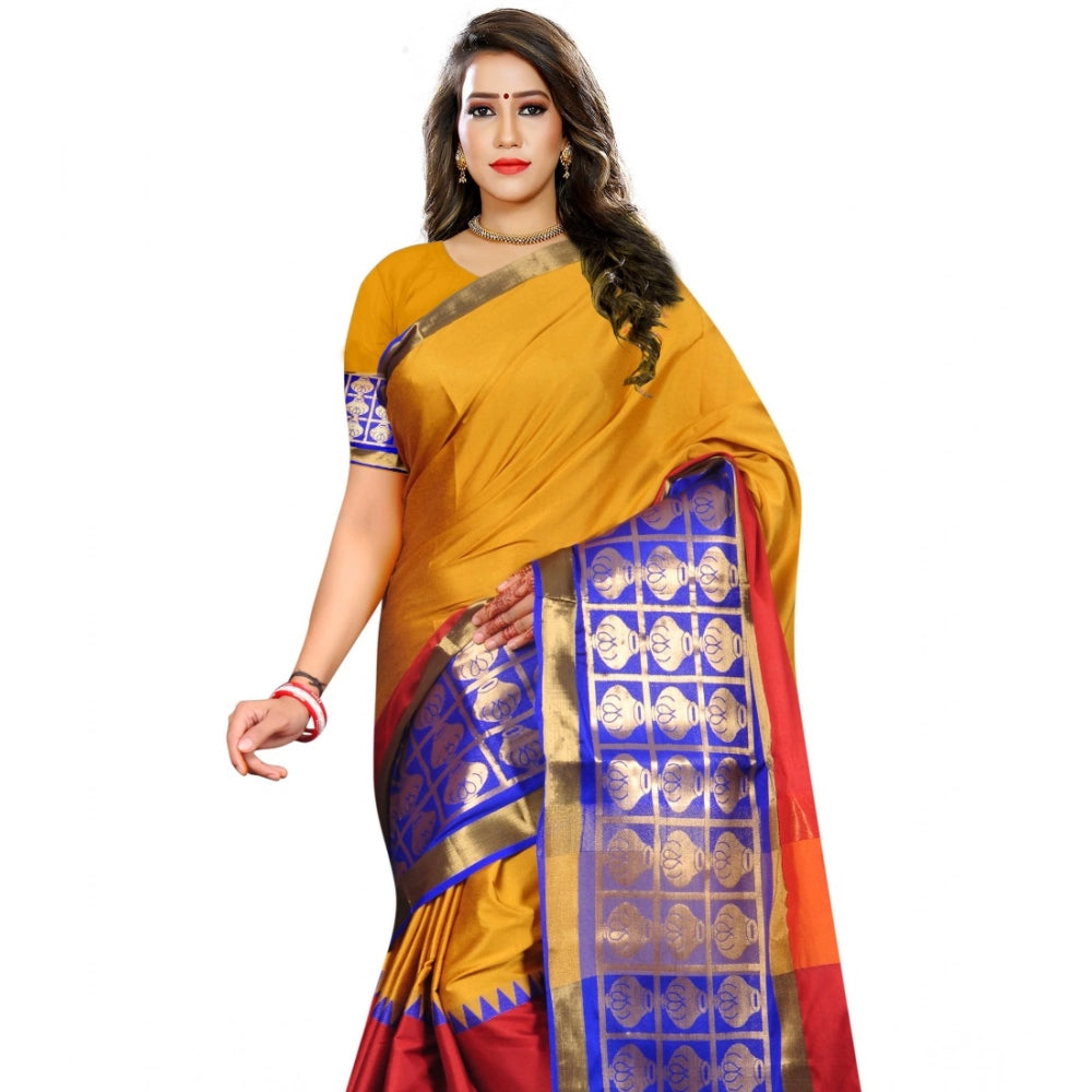 Women's Jacquard Woven Saree With Unstitched Blouse 5.5 Mtr (Mustard)