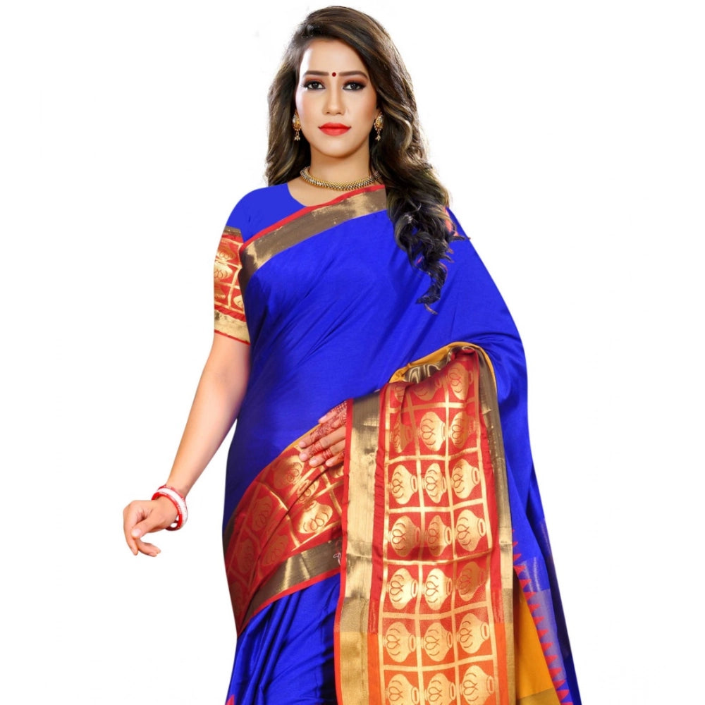 Women's Jacquard Woven Saree With Unstitched Blouse 5.5 Mtr (Blue)