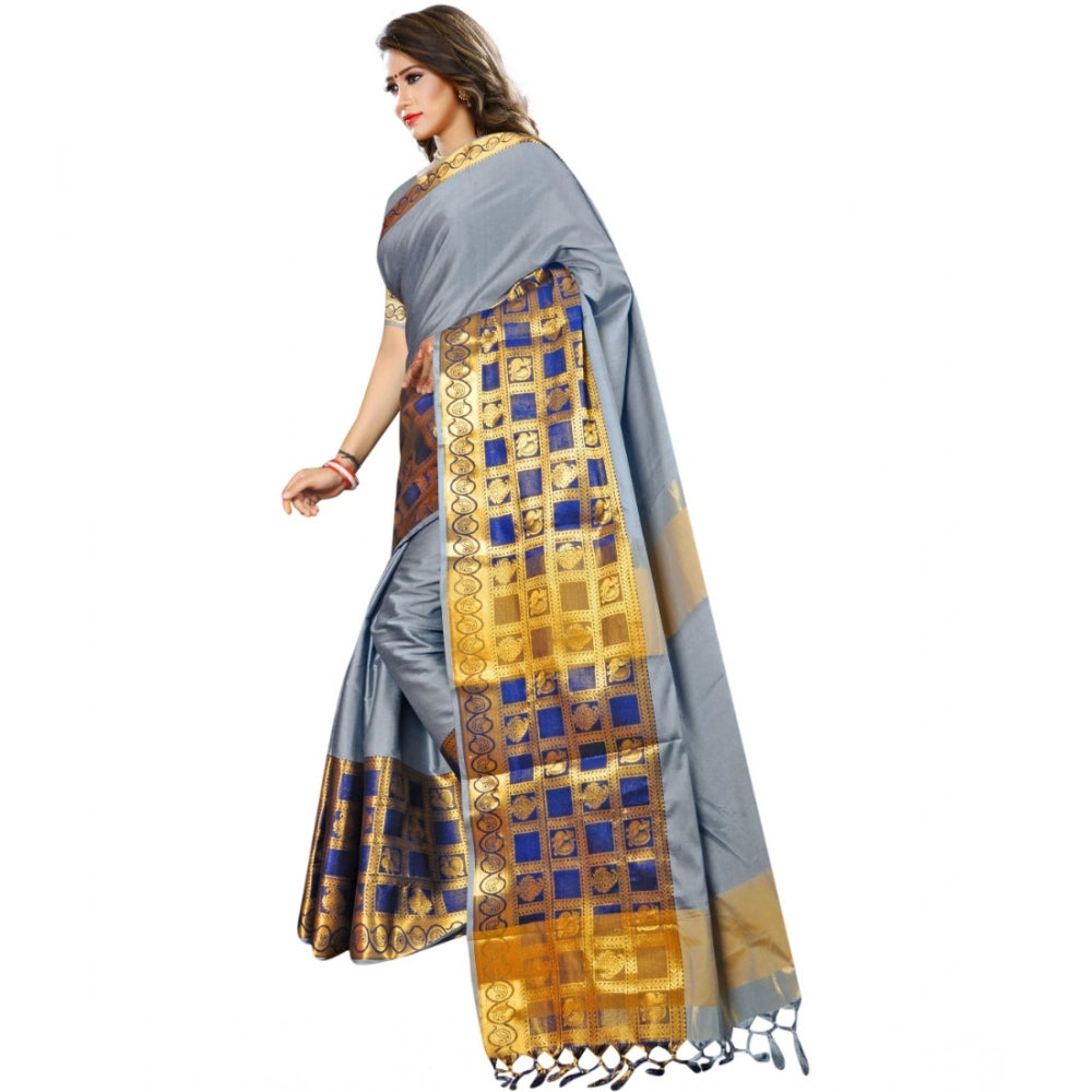 Women's Jacquard Woven Saree With Unstitched Blouse 5.5 Mtr (Light Blue)