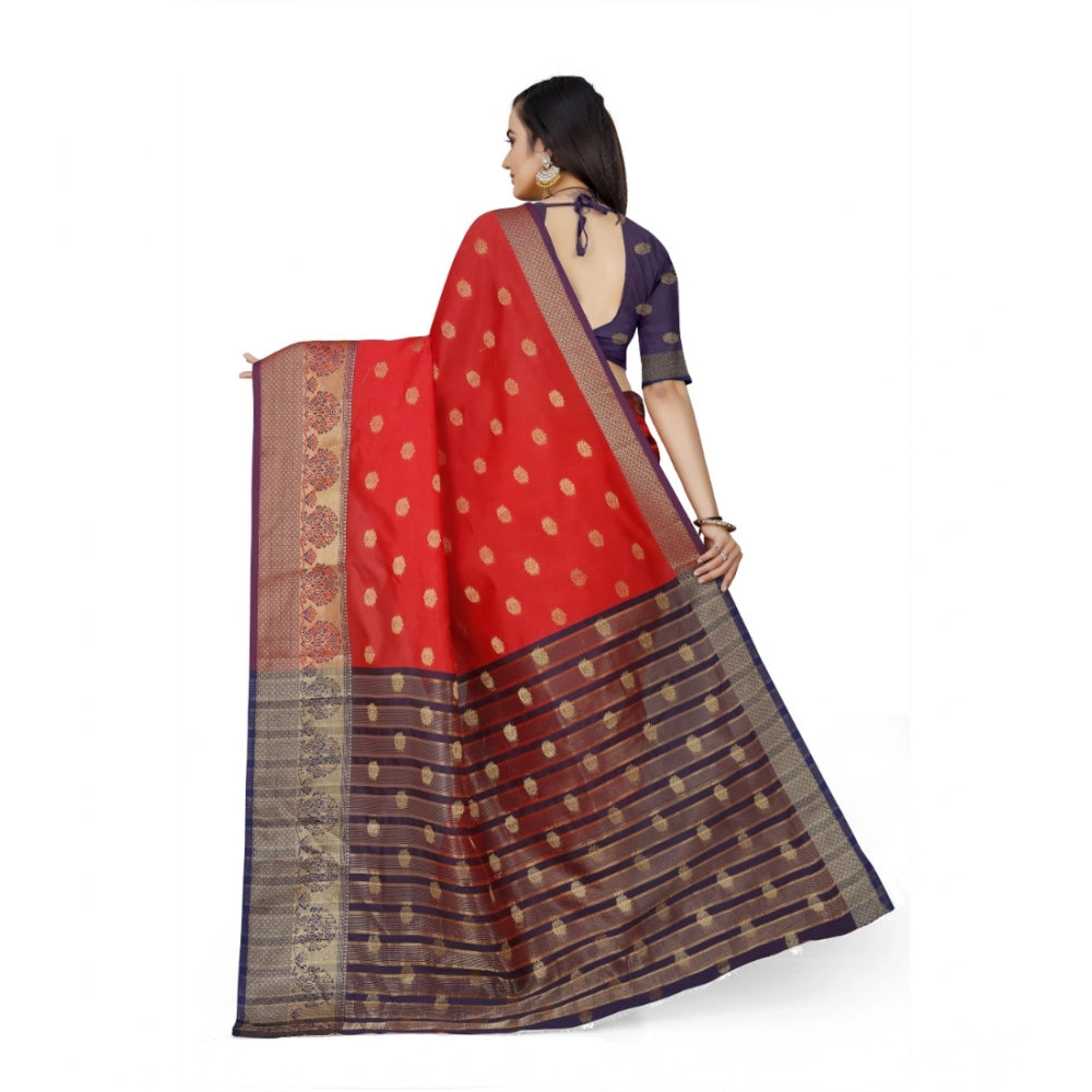 Women's Jacquard Woven Saree With Unstitched Blouse 5.5 Mtr (Red)