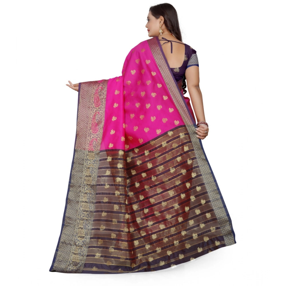 Women's Jacquard Woven Saree With Unstitched Blouse 5.5 Mtr (Pink)