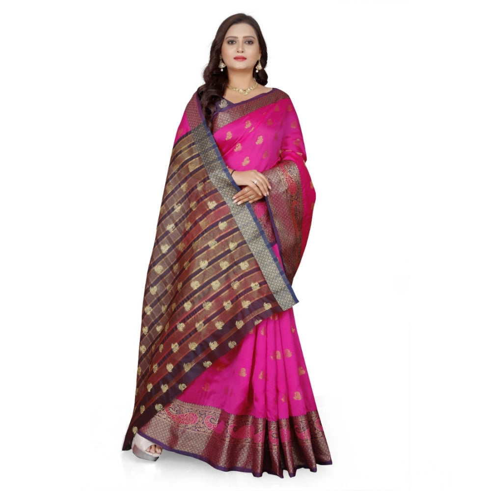Women's Jacquard Woven Saree With Unstitched Blouse 5.5 Mtr (Pink)