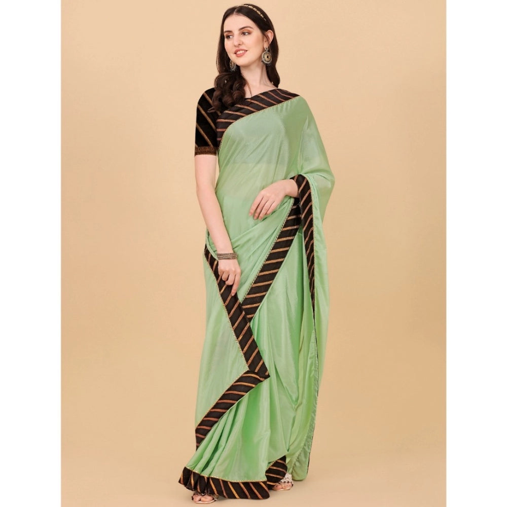 Women's Chiffon Self Design Saree With Unstitched Blouse 5.5 Mtr (Light Green)