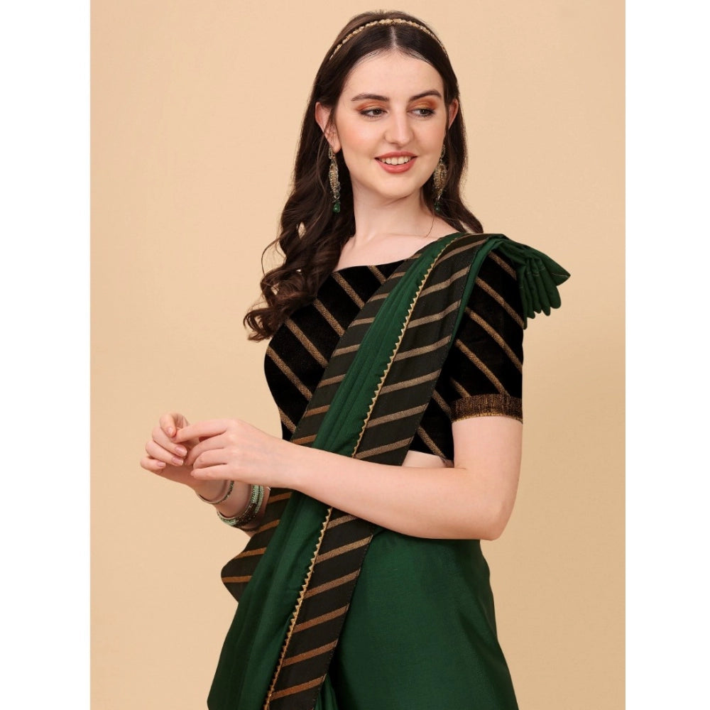 Women's Chiffon Self Design Saree With Unstitched Blouse 5.5 Mtr (Green)