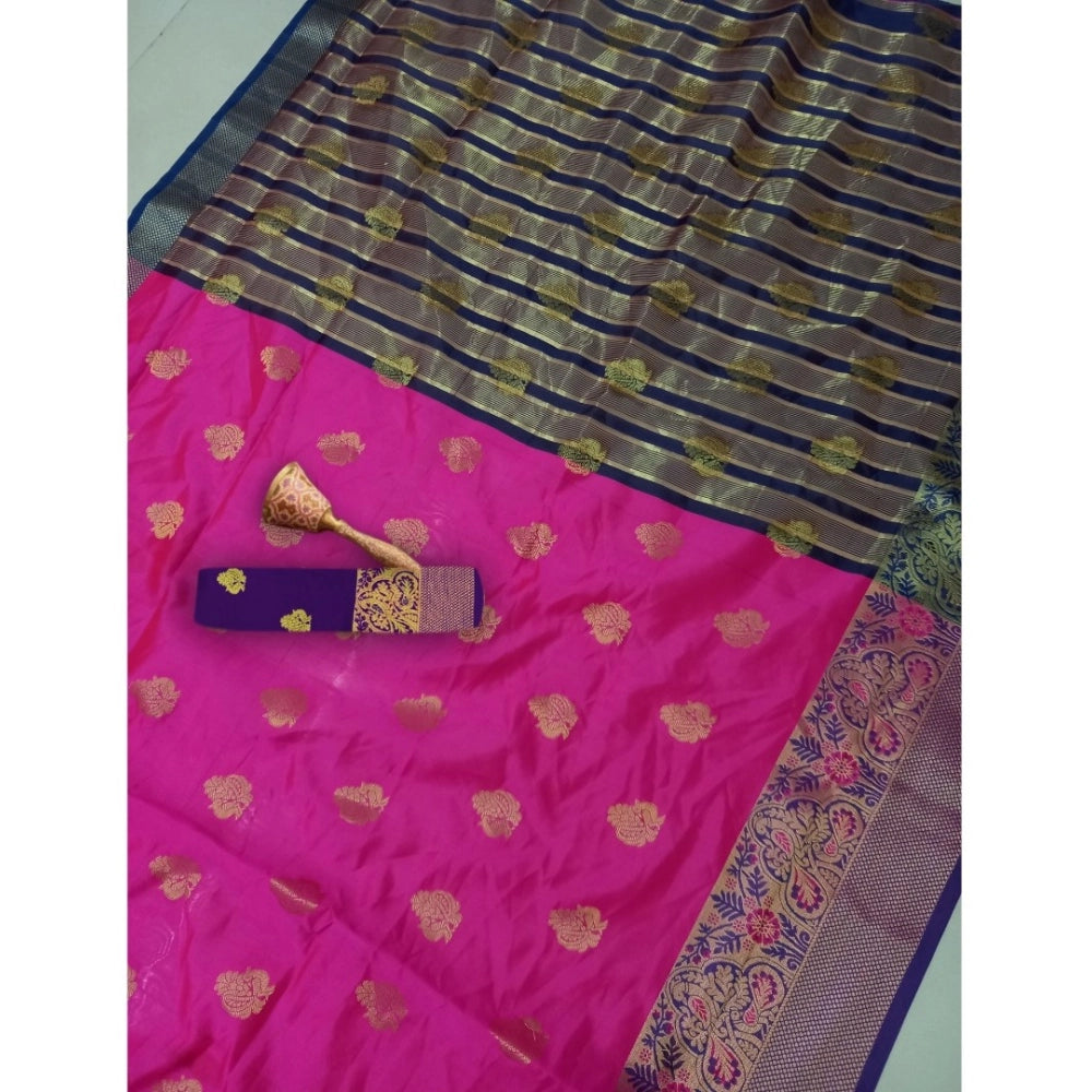 Women's Silk Blend Woven Saree With Unstitched Blouse 5.5 Mtr (Pink)