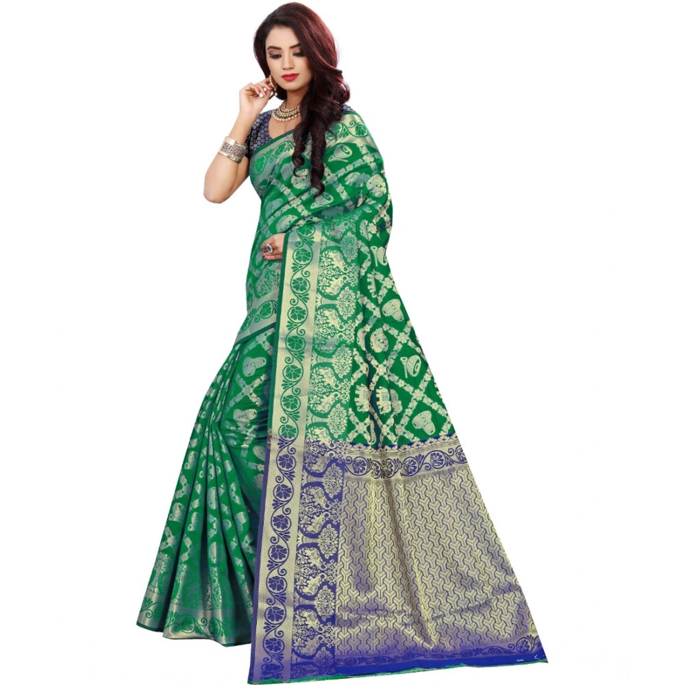 Women's Jacquard Woven Saree With Unstitched Blouse 5.5 Mtr (Green)