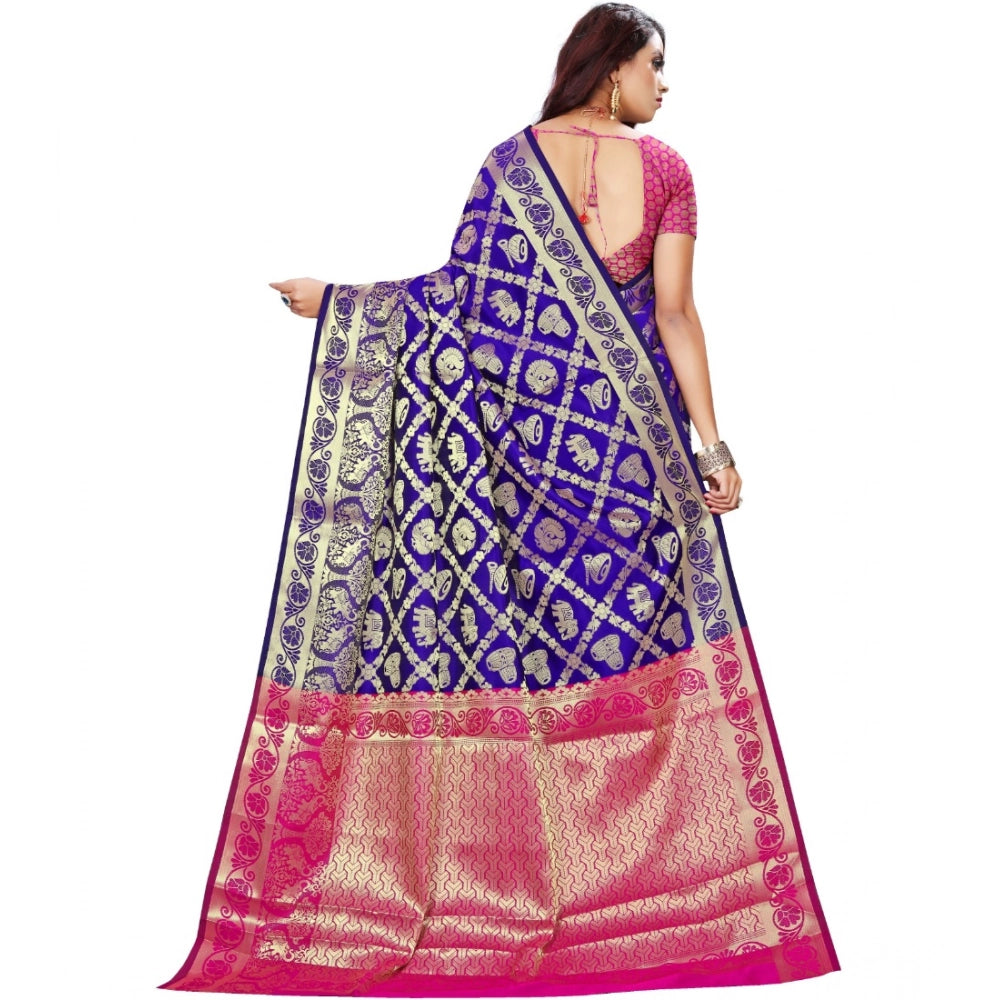 Women's Jacquard Woven Saree With Unstitched Blouse 5.5 Mtr (Blue)