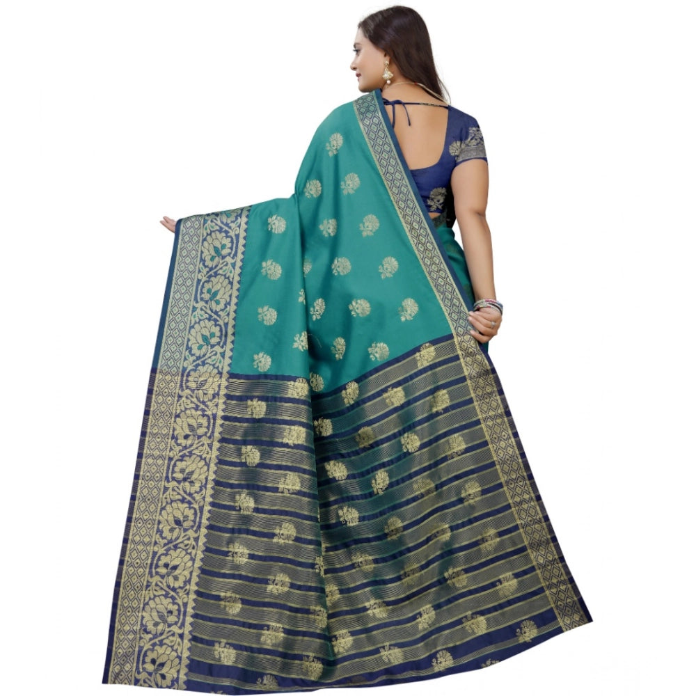 Women's Silk Blend Woven Saree With Unstitched Blouse 5.5 Mtr (Dark Blue-Green)