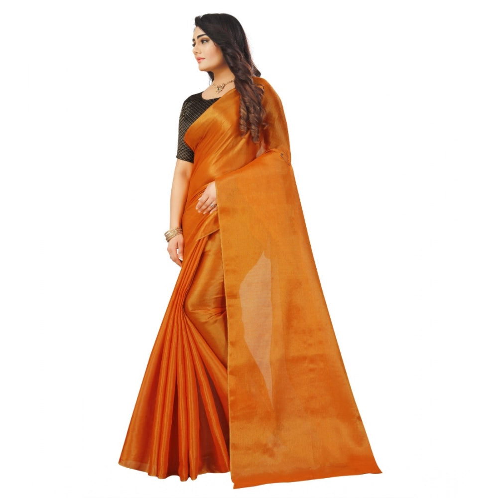 Women's Cotton Silk Self Design Saree With Unstitched Blouse 5.5 Mtr (Orange)