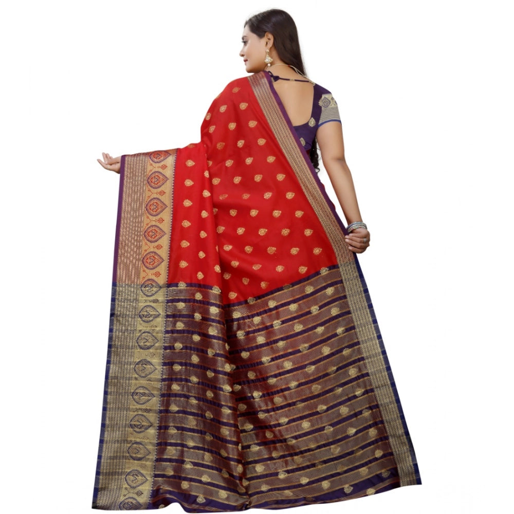 Women's Silk Blend Woven Saree With Unstitched Blouse 5.5 Mtr (Purple-Red)