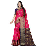 Women's Silk Blend Woven Saree With Unstitched Blouse 5.5 Mtr (Blue-Pink)
