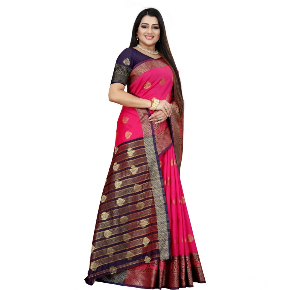 Women's Silk Blend Woven Saree With Unstitched Blouse 5.5 Mtr (Purple-Pink)