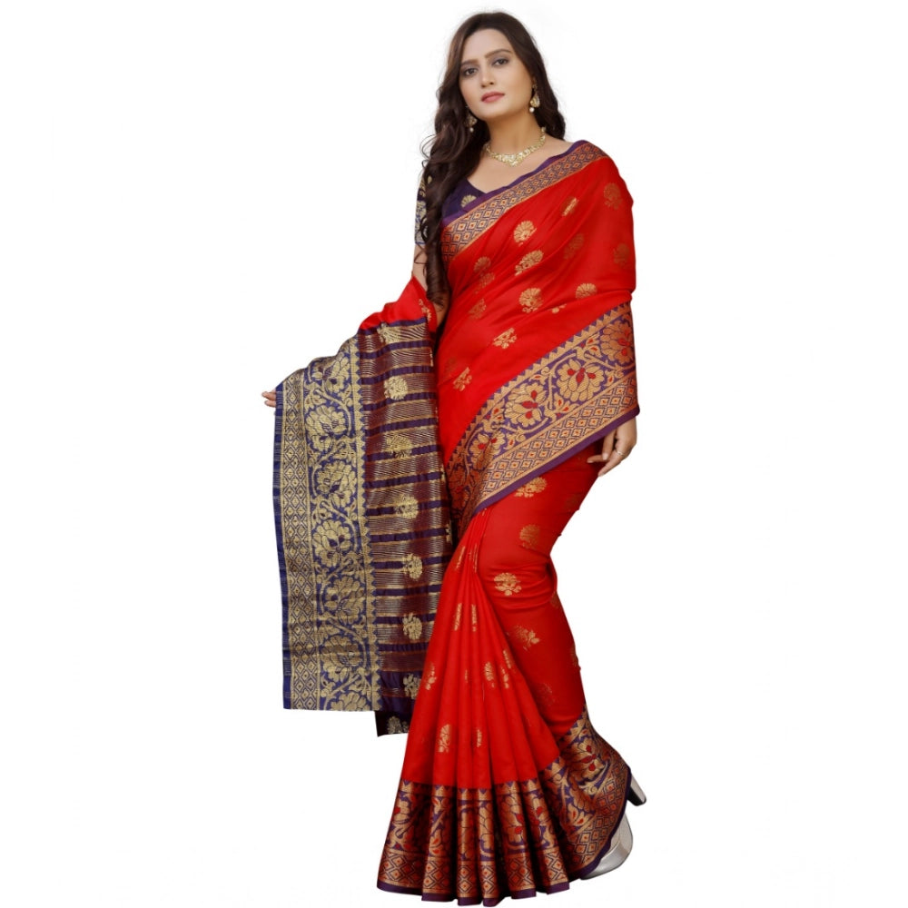 Women's Silk Blend Woven Saree With Unstitched Blouse 5.5 Mtr (Purple-Red)