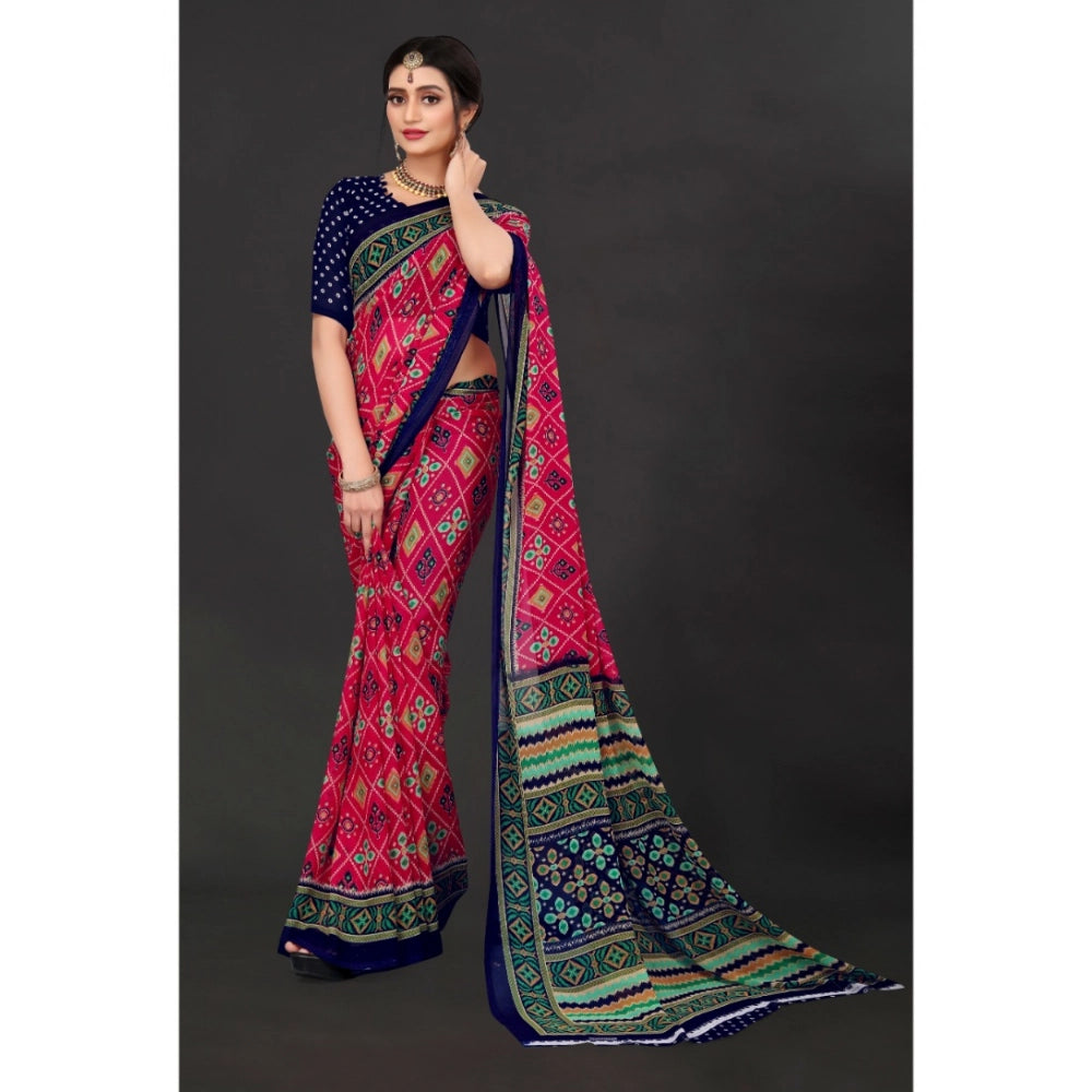 Women's Georgette Floral Print Saree With Unstitched Blouse 5.5 Mtr (Pink)