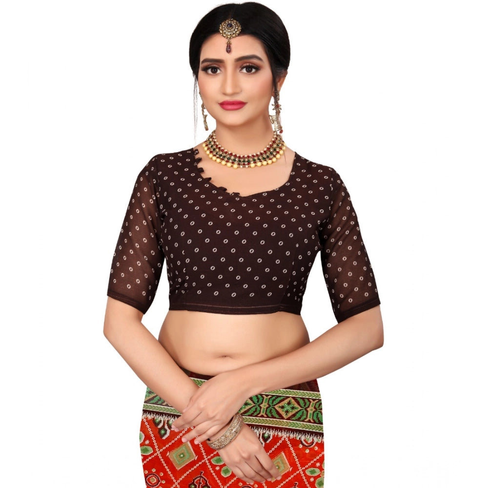 Women's Georgette Floral Print Saree With Unstitched Blouse 5.5 Mtr (Orange)