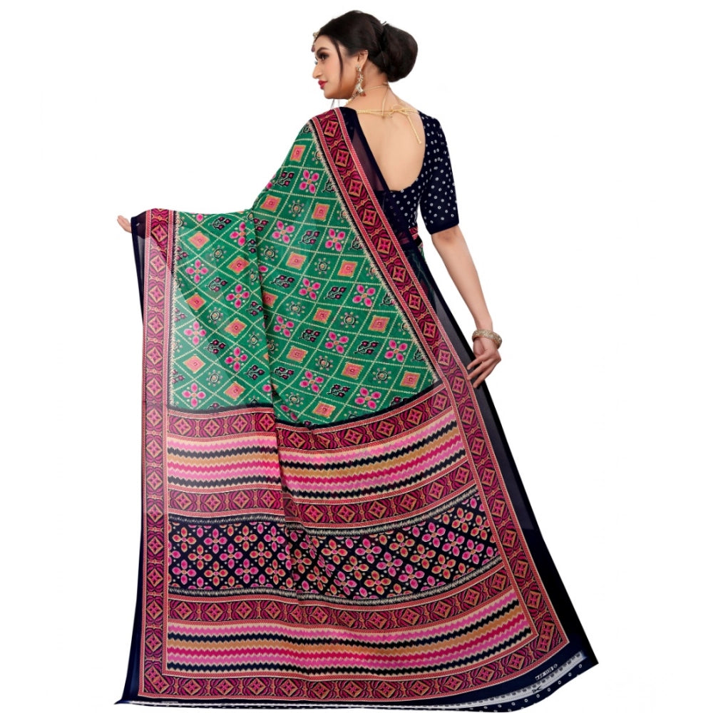 Women's Georgette Floral Print Saree With Unstitched Blouse 5.5 Mtr (Green)