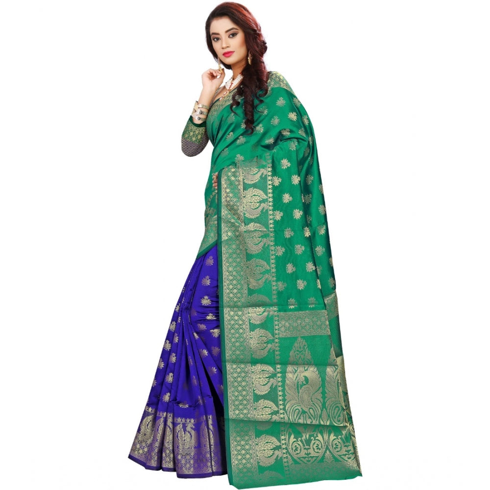 Women's Jacquard Woven Saree With Unstitched Blouse 5.5 Mtr (Green)