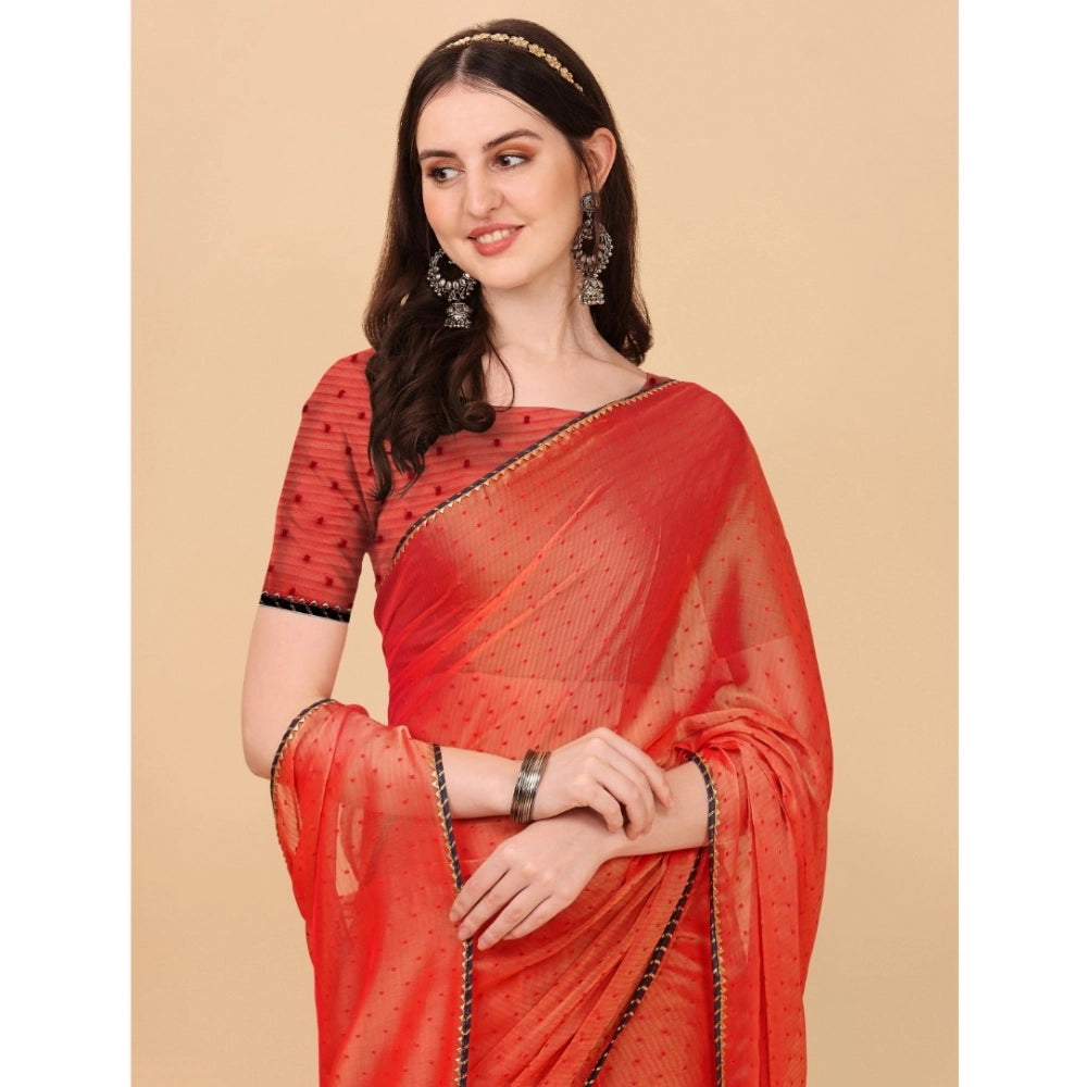 Women's Silk Blend Embellished Saree With Unstitched Blouse 5.5 Mtr (Red)