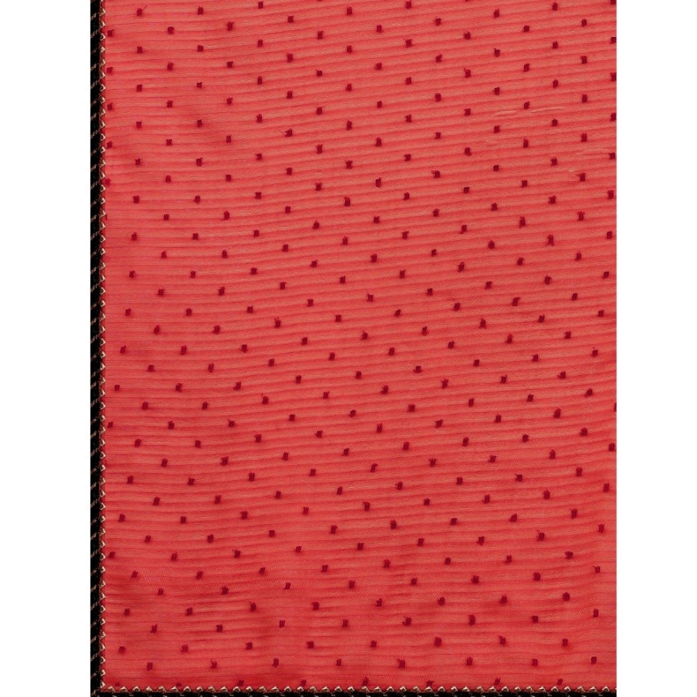 Women's Silk Blend Embellished Saree With Unstitched Blouse 5.5 Mtr (Red)