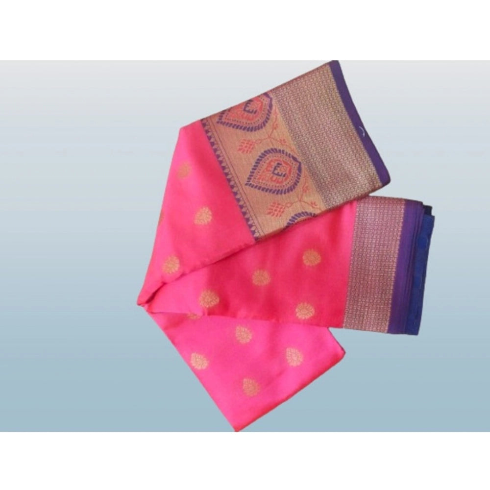 Women's Silk Blend Woven Saree With Unstitched Blouse 5.5 Mtr (Pink)