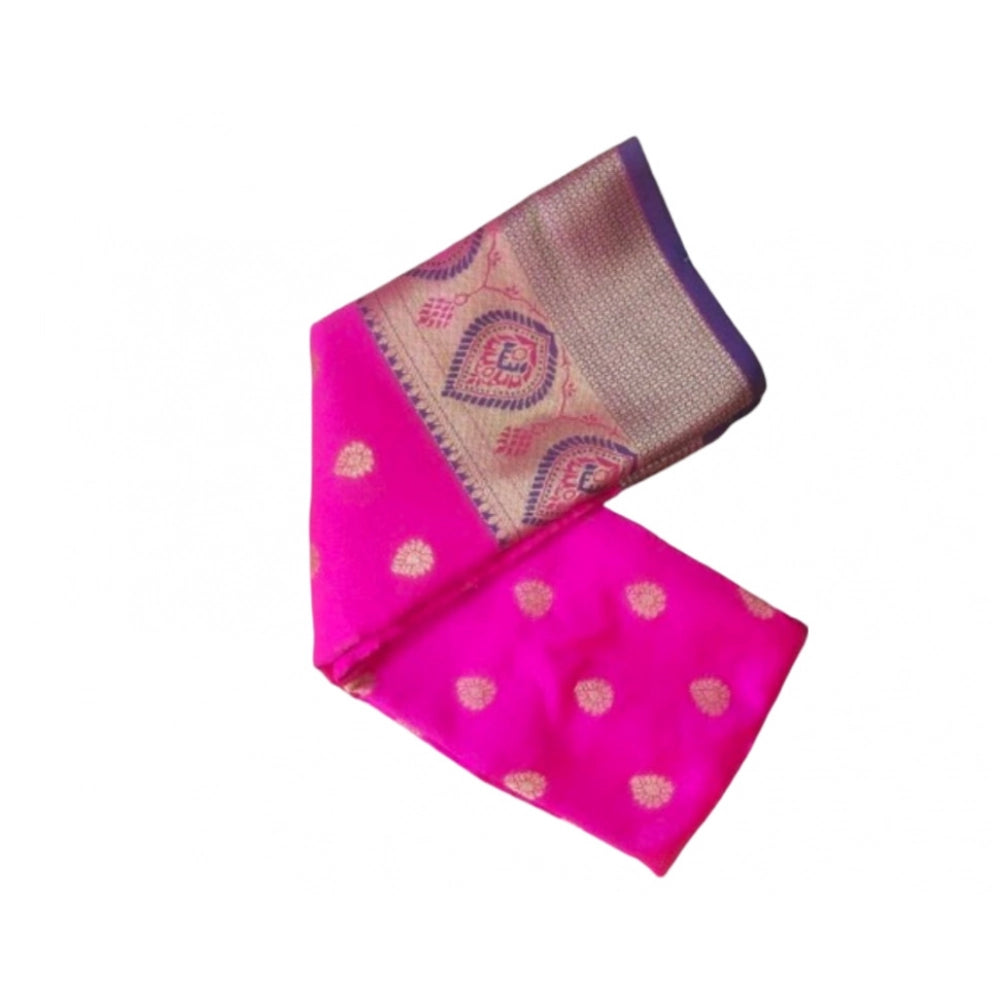 Women's Silk Blend Woven Saree With Unstitched Blouse 5.5 Mtr (Pink)