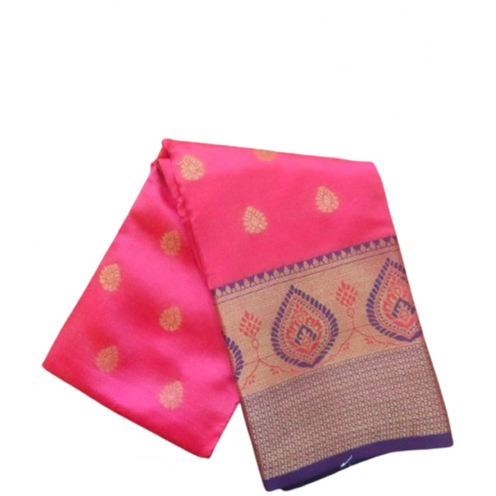 Women's Silk Blend Woven Saree With Unstitched Blouse 5.5 Mtr (Pink)