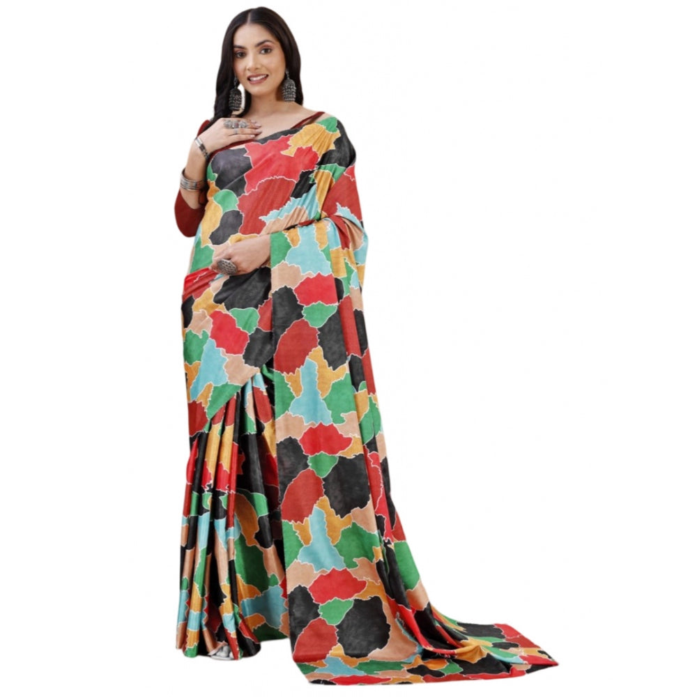 Women's Crepe Digital Print Saree With Unstitched Blouse 5.5 Mtr (Red)
