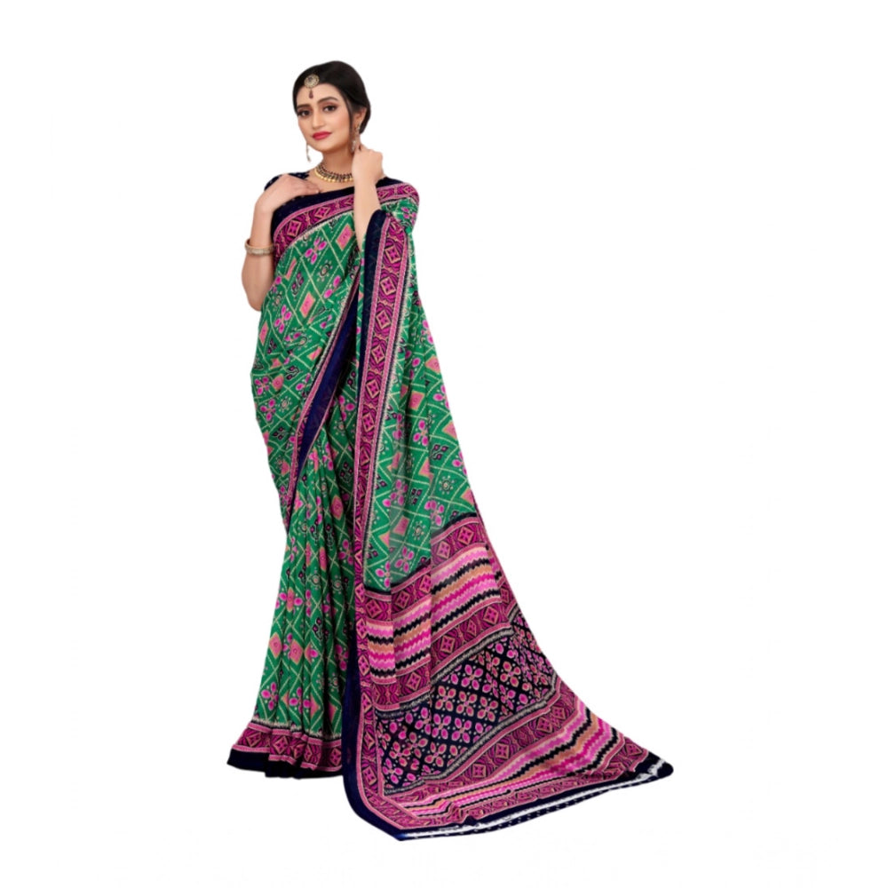 Women's Georgette Floral Print Saree With Unstitched Blouse 5.5 Mtr (Green)