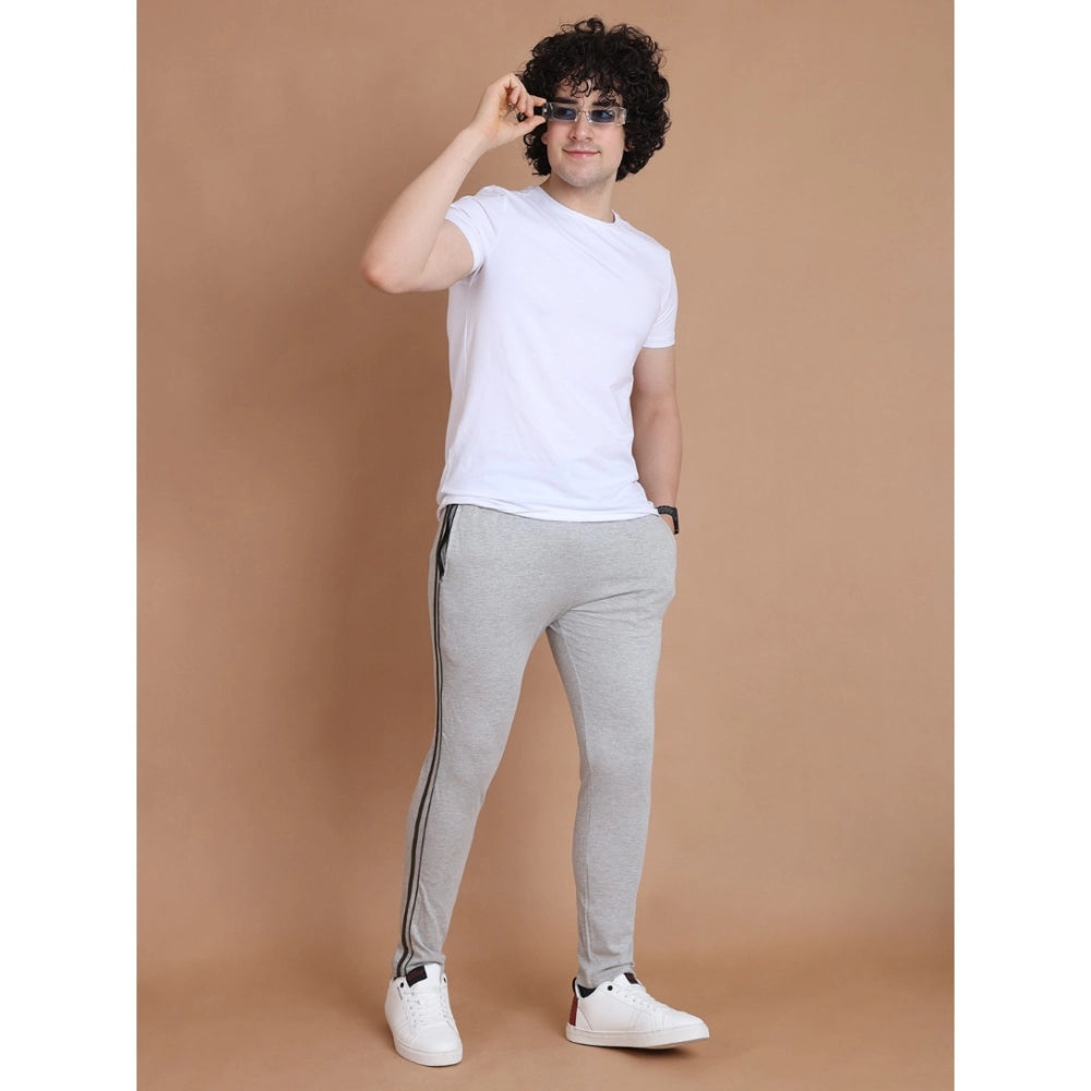 Men's Casual Cotton Striped Full-Length Track Pant - Greymelange