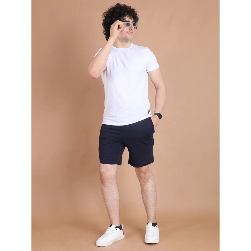 Men's Casual Cotton Striped Above-Knee Shorts - Navy