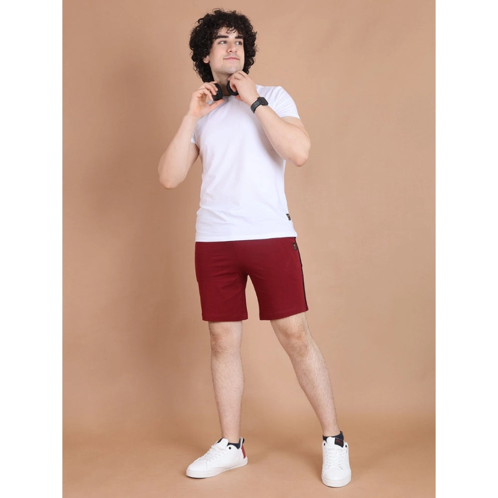 Men's Casual Cotton Striped Above-Knee Shorts - Maroon