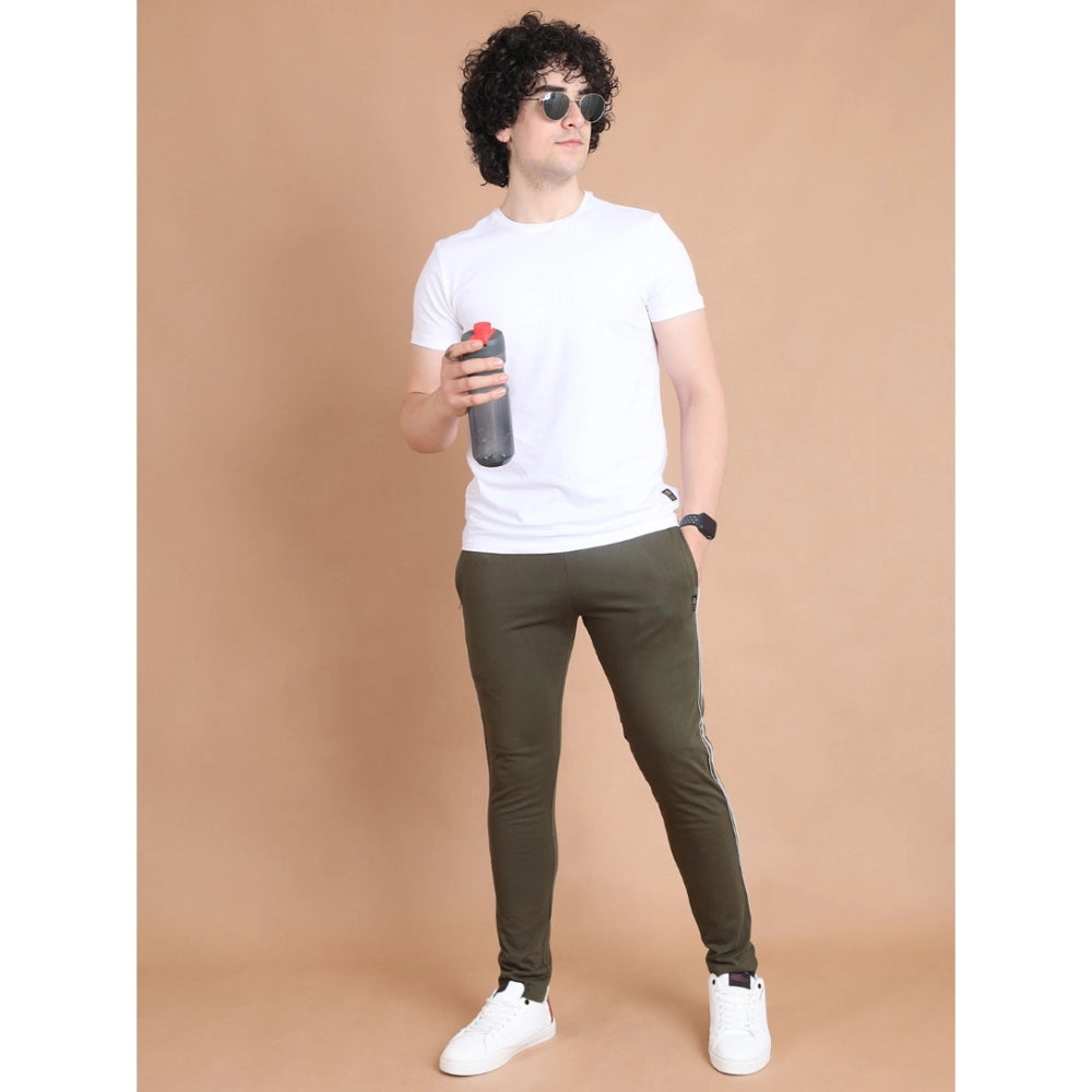 Men's Casual Cotton Striped Full-Length Track Pant - Olive