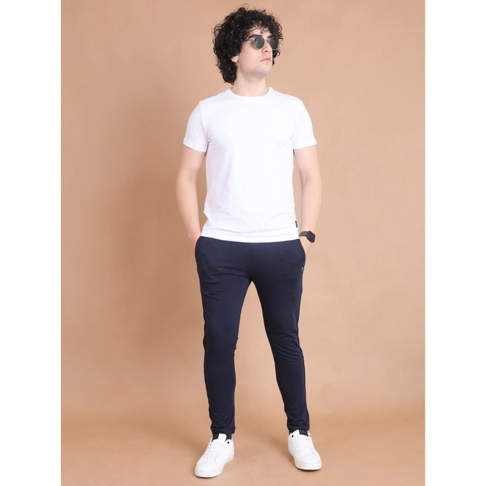 Men's Casual Cotton Striped Full-Length Track Pant - Navy