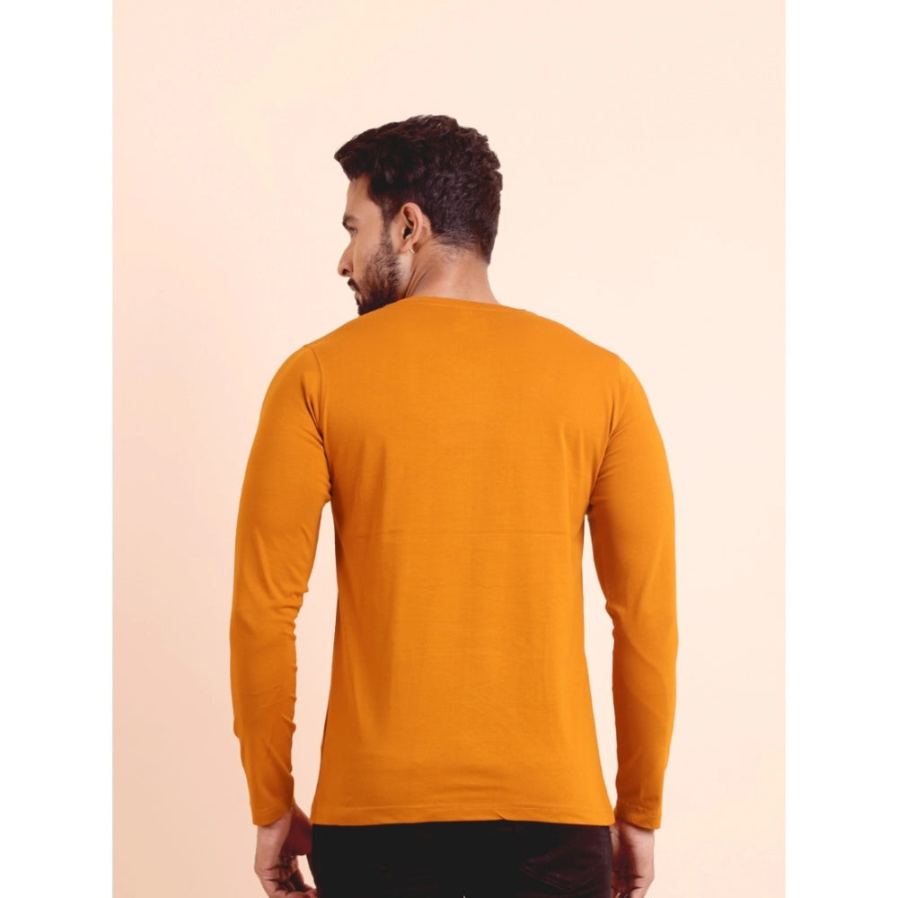Solid Cotton V Neck Full Sleeve T-Shirt for Men - Mustard - POPNOVA - photo 7