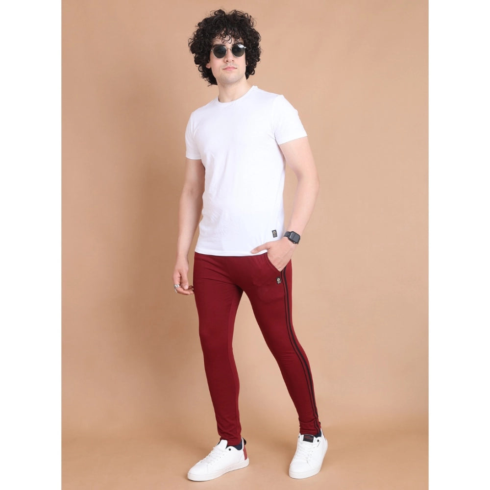 Men's Casual Cotton Striped Full-Length Track Pant - Maroon
