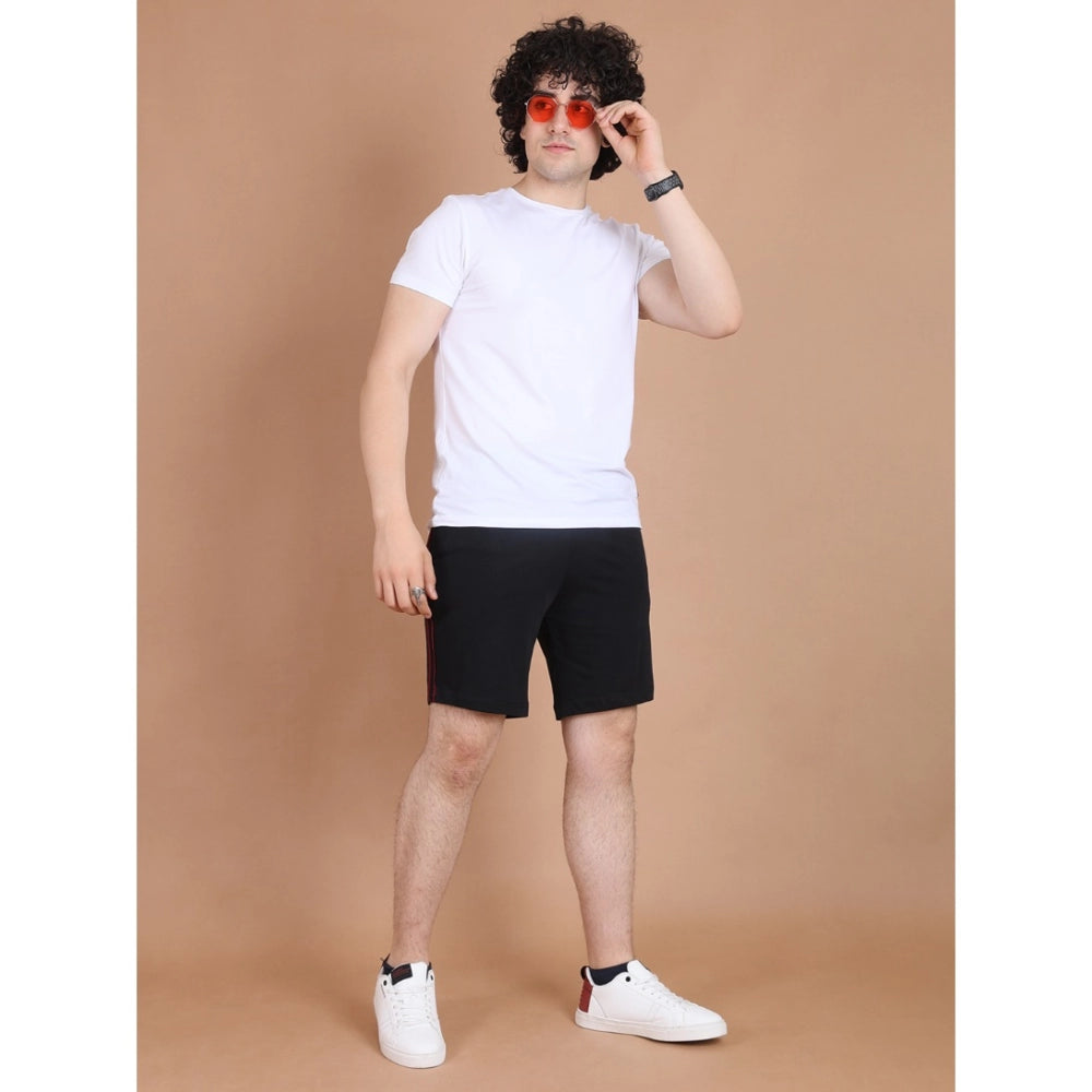 Men's Casual Cotton Striped Above-Knee Shorts - Black