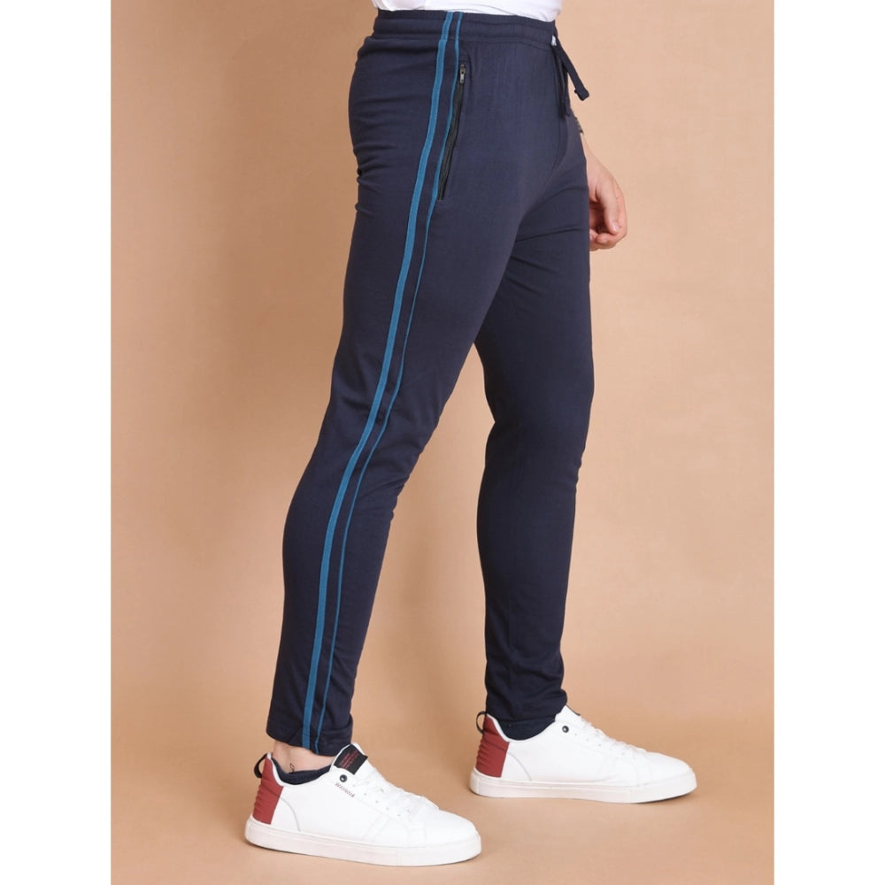 Generic Men's Casual Cotton Striped Full Length Track Pant (Navy)