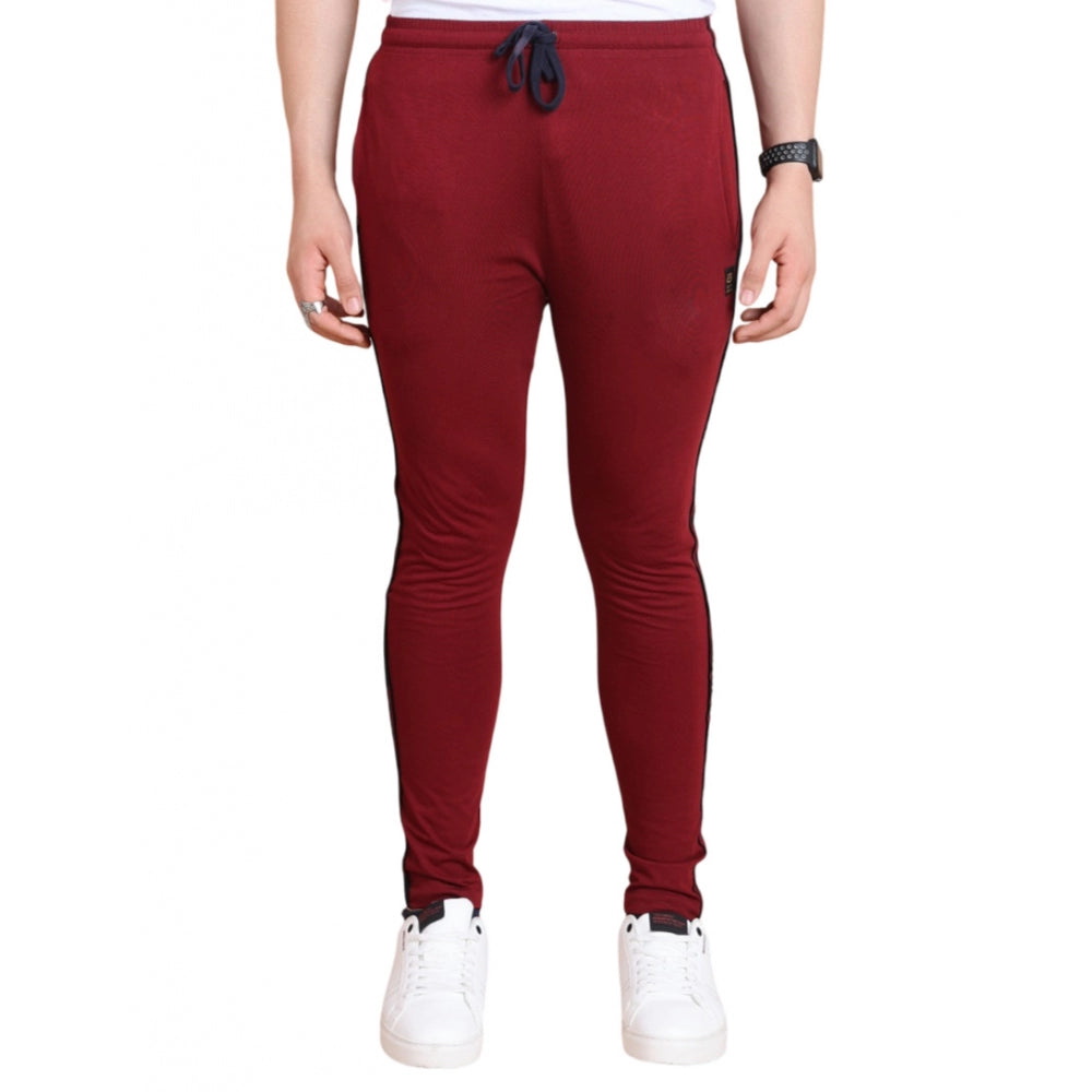 Men's Casual Cotton Striped Full-Length Track Pant - Maroon
