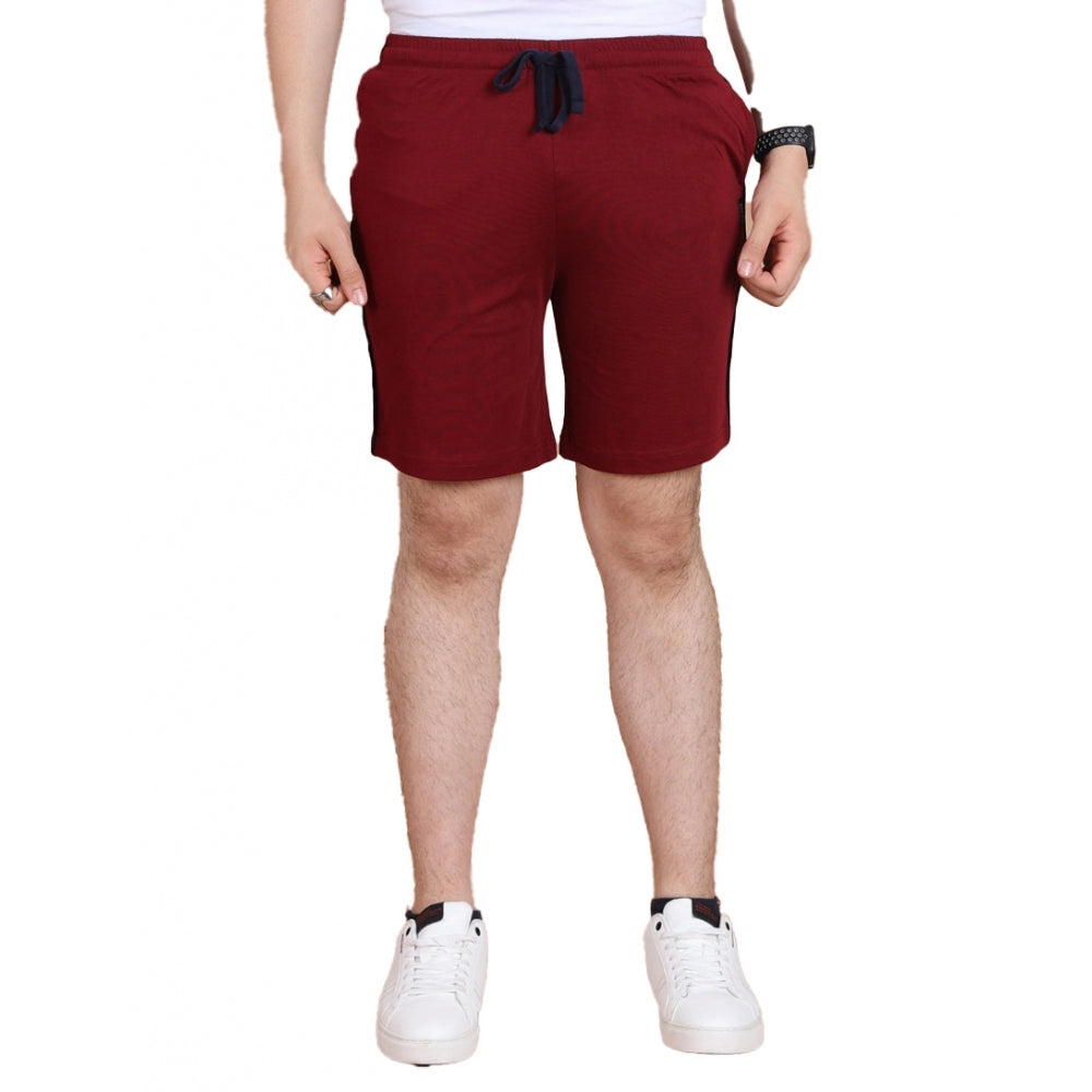 Men's Casual Cotton Striped Above-Knee Shorts - Maroon