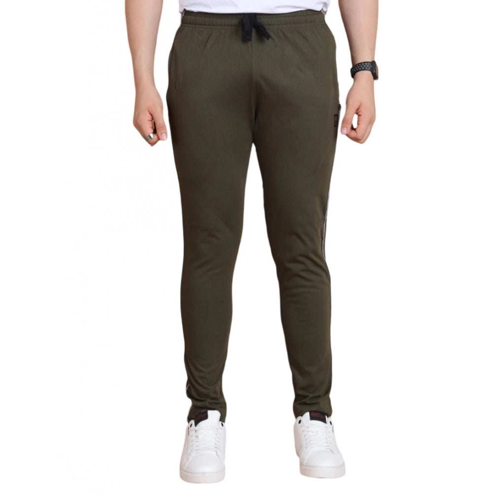 Men's Casual Cotton Striped Full-Length Track Pant - Olive